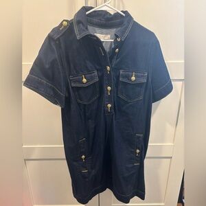 LOFT Dark Blue Denim Dress with Gold Accents